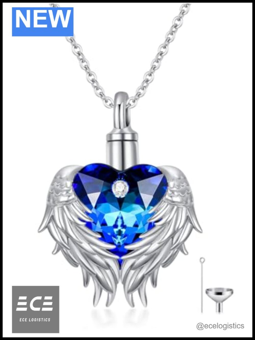 Angel Wing Urn Necklace 925 Sterling Silver Amethyst Heart Cremation Jewelry